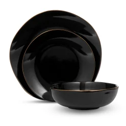 Fine Dinnerware|Godinger Andover Black 12 Piece Gold Rim Dinnerware Set, Service For 4
