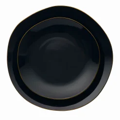 Fine Dinnerware|Godinger Andover Black 12 Piece Gold Rim Dinnerware Set, Service For 4