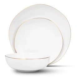 Fine Dinnerware|Godinger Andover White 12 Piece Gold Rim Dinnerware Set, Service For 4
