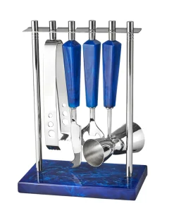 Barware Sets|Barware Tools|Godinger Azure Blue Resin & Stainless Steel 5 Piece Bar Tool Set