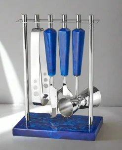 Barware Sets|Barware Tools|Godinger Azure Blue Resin & Stainless Steel 5 Piece Bar Tool Set