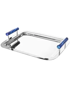 Serving Trays|Godinger Azure Blue Resin & Stainless Steel Tray