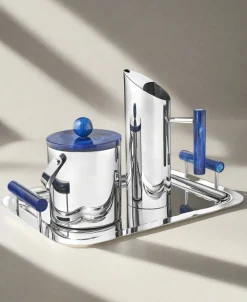 Serving Trays|Godinger Azure Blue Resin & Stainless Steel Tray
