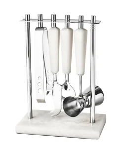 Barware Sets|Barware Tools|Godinger Azure Matte White Resin & Stainless Steel 5 Piece Bar Tool Set