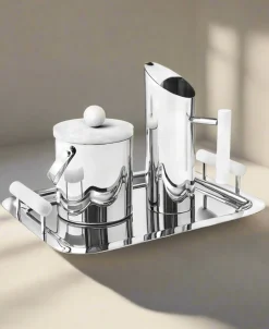 Serving Trays|Godinger Azure Matte White Resin & Stainless Steel Tray