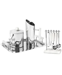 Serving Trays|Godinger Azure Matte White Resin & Stainless Steel Tray