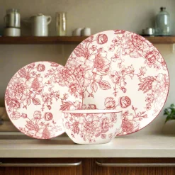 Everyday Dinnerware|Godinger Banbury Crimson Porcelain 12 Piece Dinnerware Set, Service For 4