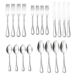 Flatware Sets|Godinger Bead Mirrored 18/0 Stainless Steel 20 Piece Flatware Set, Service For 4