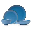 Fine Dinnerware|Godinger Beaumont Blue Stoneware Gold Rim 16 Piece Dinnerware Set, Service for 4