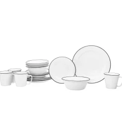 Everyday Dinnerware|Godinger Bistro Black Rim Porcelain 16 Piece Dinnerware Set, Service For 4