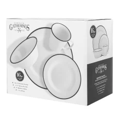Everyday Dinnerware|Godinger Bistro Black Rim Porcelain 16 Piece Dinnerware Set, Service For 4