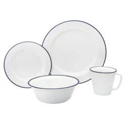 Everyday Dinnerware|Godinger Bistro Blue Rim Porcelain 16 Piece Dinnerware Set, Service For 4