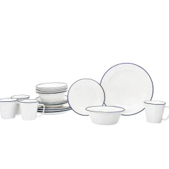 Everyday Dinnerware|Godinger Bistro Blue Rim Porcelain 16 Piece Dinnerware Set, Service For 4