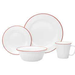 Everyday Dinnerware|Godinger Bistro Red Rim Porcelain 16 Piece Dinnerware Set, Service For 4