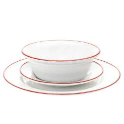 Everyday Dinnerware|Godinger Bistro Red Rim Porcelain 16 Piece Dinnerware Set, Service For 4