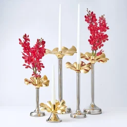 Candles & Candleholders|Godinger Blossom Platinum & Gold Tapered Candle Holder 13