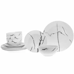 Everyday Dinnerware|Godinger Boulon Black Porcelain 12 Piece Dinnerware Set, Service For 4