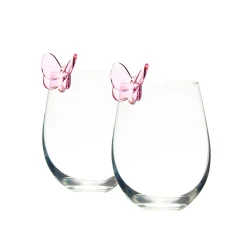 Stemless|Godinger Butterfly Blush Stemless Wine, Set of 2