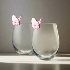 Stemless|Godinger Butterfly Blush Stemless Wine, Set of 2