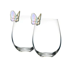 Stemless|Godinger Butterfly Iridescent Stemless Wine, Set of 2