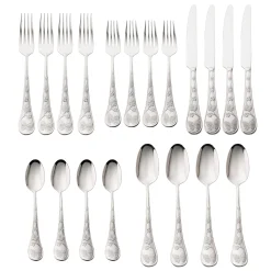 Flatware Sets|Godinger Butterfly Sandblasted 18/10 Stainless Steel 20 Piece Flatware Set, Service For 4