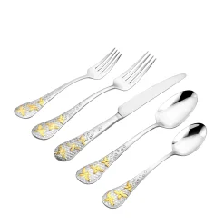 Flatware Sets|Godinger Buzz 24kt Gold Plated 18/10 Stainless Steel 20 Piece Flatware Set, Service For 4