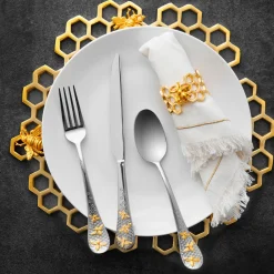 Flatware Sets|Godinger Buzz 24kt Gold Plated 18/10 Stainless Steel 20 Piece Flatware Set, Service For 4