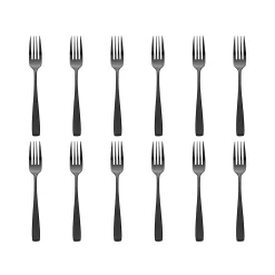 Flatware Sets|Godinger Chisel Matte Black 18/0 Stainless Steel Dinner Fork, Set of 12