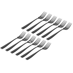 Flatware Sets|Godinger Chisel Matte Black 18/0 Stainless Steel Dinner Fork, Set of 12