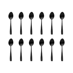 Flatware Sets|Godinger Chisel Matte Black 18/0 Stainless Steel Teaspoon, Set of 12