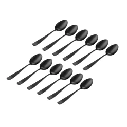 Flatware Sets|Godinger Chisel Matte Black 18/0 Stainless Steel Teaspoon, Set of 12
