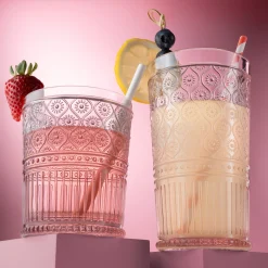 Acrylic|Dof & Highball|Godinger Claro Pink Acrylic Highball & Double Old Fashion, Set of 12