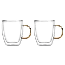Mugs & Teacups|Godinger Coffee Double Wall Gold Handle Mug, Set of 2