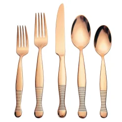 Flatware Sets|Godinger Corset Mirrored Copper 18/10 Stainless Steel 20 Piece Flatware Set, Service For 4