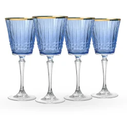 Wine & Champagne|Godinger Cristine Blue Gold Rim Red Wine Glass, Set of 4