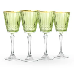 Wine & Champagne|Godinger Cristine Green Gold Rim White Wine Glass, Set of 4