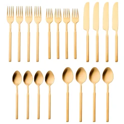 Flatware Sets|Godinger Cubit Matte Gold 18/10 Stainless Steel 20 Piece Flatware Set, Service For 4