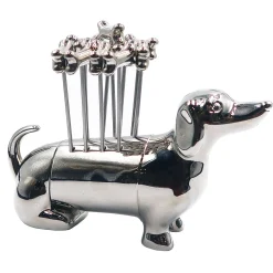Specialty Serving|Godinger Dachshund Cocktail Pick & Stand Set