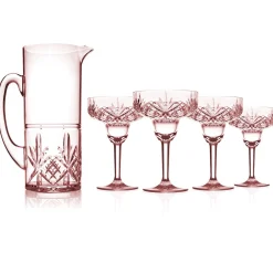 Martini & Coupes|Acrylic|Godinger Dublin Acrylic Blush 5 Piece Margarita & Pitcher Set