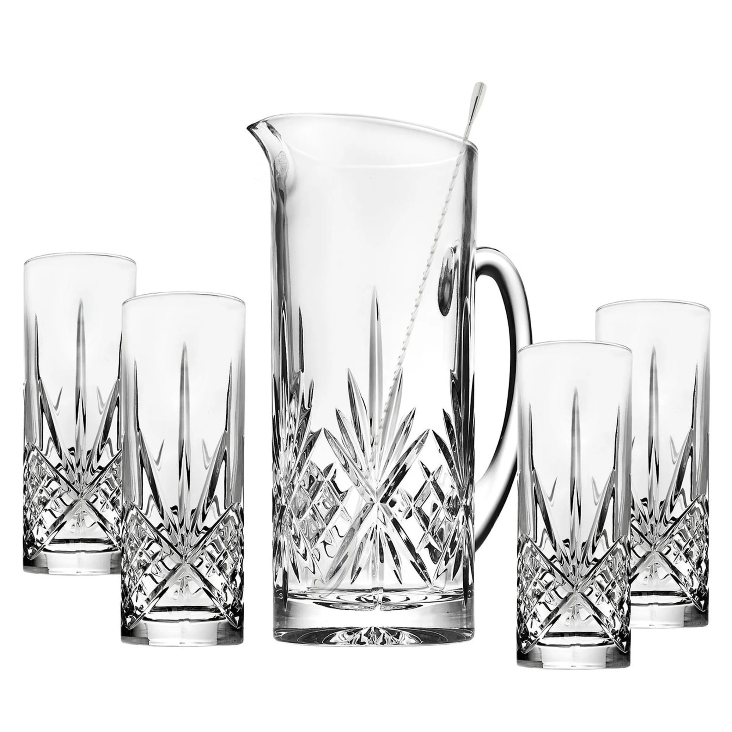 Dublin Glassware|Godinger Dublin Crystal 6 Piece Pitcher & Tom Collins Set