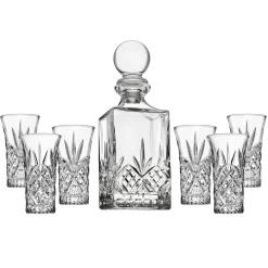 Decanter & Decanter Sets|Dublin Glassware|Godinger Dublin Crystal 7 Piece Spirits Decanter & Shot Glass Set