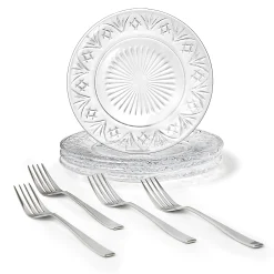Dinner Plates|Dublin Dining|Godinger Dublin Crystal Dessert Plate & Dessert Fork, Set of 8