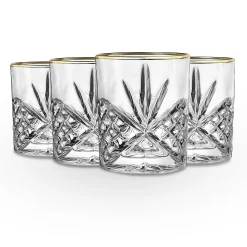 Dof & Highball|Dublin Glassware|Godinger Dublin Crystal Gold Rim Double Old Fashion, Set of 4
