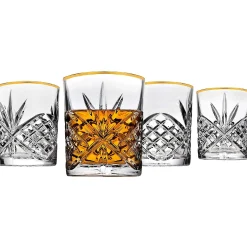 Dof & Highball|Dublin Glassware|Godinger Dublin Crystal Gold Rim Double Old Fashion, Set of 4