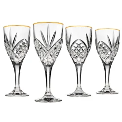 Wine & Champagne|Dublin Glassware|Godinger Dublin Crystal Gold Rim Goblet, Set of 4