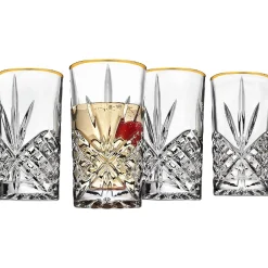 Dof & Highball|Dublin Glassware|Godinger Dublin Crystal Gold Rim Highball, Set of 4