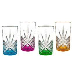 Dof & Highball|Dublin Glassware|Godinger Dublin Crystal Highball Rainbow, Set of 4