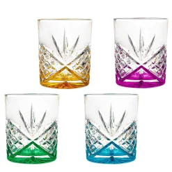 Dof & Highball|Dublin Glassware|Godinger Dublin Crystal Rainbow Double Old Fashion, Set of 4