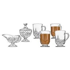 Mugs & Teacups|Dublin Dining|Godinger Dublin Crystal Sugar, Creamer, & Mugs Set of 6