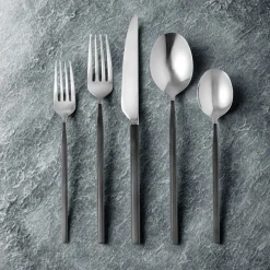 Flatware Sets|Godinger Esagono Matte Black 18/10 Stainless Steel 20 Piece Flatware Set, Service For 4